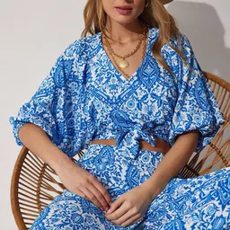 Happiness istanbul Printed V-Neck Top With Palazzo-21