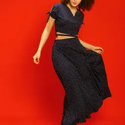 Sera Polka Dot Printed V-Neck Top With Flared Skirt-picture-12