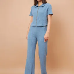 Gipsy Knitted Shirt Collar Top With Trousers Set-picture-53