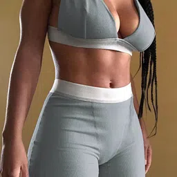 LULU & SKY Ribbed V-Neck Slim Fit Sports Bra With Shorts-image-26