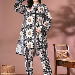 Demure by shiba Printed Mandarin Collar Top With Trousers Co-Ords-image-54