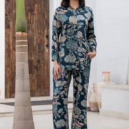 Divena Floral Printed Spread Collar Shirt With Trousers-21