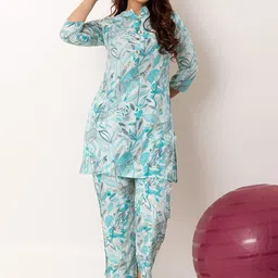HUKUM  Printed Mandarin Neck Top With Flared Palazzos Co-Ords-picture-50