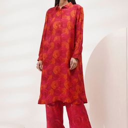Breathe by Aakanksha Singh Floral Printed Shirt Collar Cuffed Sleeves Tunic With Palazzos-picture-37
