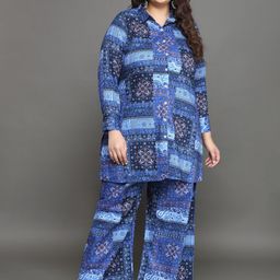 Tissu Plus Size Printed Longline Pure Cotton Shirt with Palazzo-59