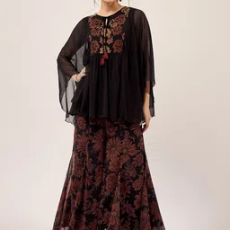 Antheaa Black Embroidered Top With Palazzo-44