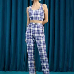 Virgio Pure Checked Sleeveless Cotton Top & Trousers-picture-12
