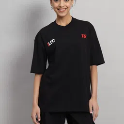 GRIFFEL Typography Printed Pure Cotton Oversized Fit T-Shirt With Shorts Co-Ords-picture-40