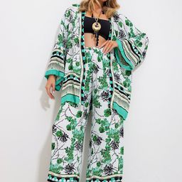 Trend Alacati stili Printed Top With Shrug & Trousers Co-Ords-23