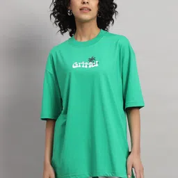 GRIFFEL Typography Printed Pure Cotton Oversized T-Shirt & Flared Shorts Co-Ords-picture-15