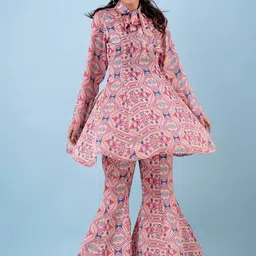 Kohsh Printed Shirt Collar Top With Sharara Co-Ords-28
