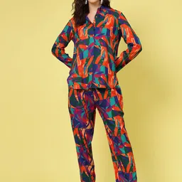 plusS Orange & Blue Abstract Printed Long Sleeves Shirt & Trouser-picture-20