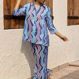 Ambraee Abstract Printed Shirt Collar Shirt & Palazzos-image-7