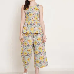 KALINI Printed Pure Cotton Sleeveless Peplum Top & Palazzo Co-Ords-image-7