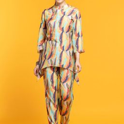 OCTICS Abstract Printed High Neck Top With Trousers-picture-33