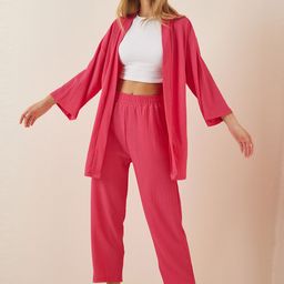 Happiness istanbul Front Open Shrug With Trouser-6