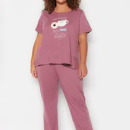 Trendyol Plus Size Graphic Printed Round Neck Night Suit-image-6