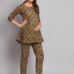 KALINI Round Neck Geometric Printed Maternity wear Tunic and Trousers Co-Ords-15