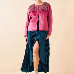 Antheaa Pink Embellished Top With Skirt-image-36