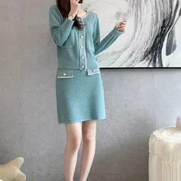 LULU & SKY Checked Round Neck Sweater & Flared Skirt-picture-28