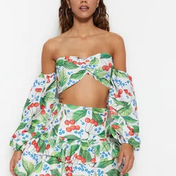 Trendyol Tropical Printed Top With Skirts-image-47