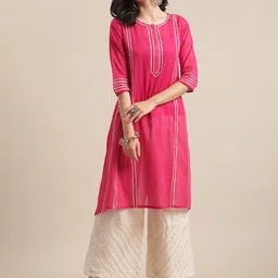 Varanga Striped Gotta Patti Pure Cotton A-Line Kurta with Palazzo-picture-57