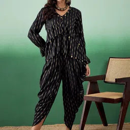 Sangria Printed Bell Sleeves Top With Dhoti Pants-picture-4