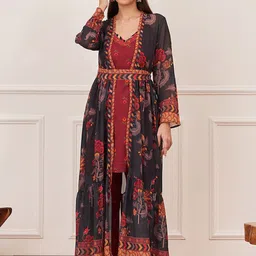 Rustorange Printed Tunic and Shrug With Trousers With Belt Co-Ords-image-7
