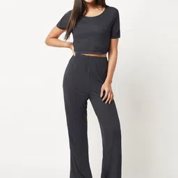 HOUSE OF S Textured Short Sleeves Crop Top with Trousers Co-Ord Set-picture-5