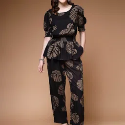 plusS Black Floral Printed Top & Trouser-23