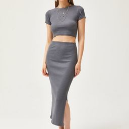 Olalook Round Neck Short Sleeves Casual Crop Top With Skirts-image-95