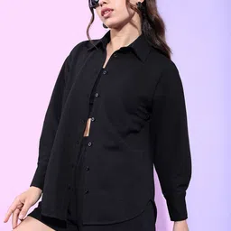 Tokyo Talkies Women Structured Knitted Shirt with Short-image-70