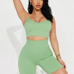 LULU & SKY Shoulder Strap Neck Sports Bra & Shorts Co-Ords-15
