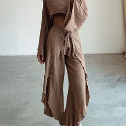 LULU & SKY Crinkled Crop Top & Wrap-around Trousers Co-Ord-image-3