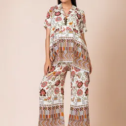 SARSO Ethnic Motifs Printed Cuban Collar Pure Cotton A-Line Top With Palazzos-picture-19