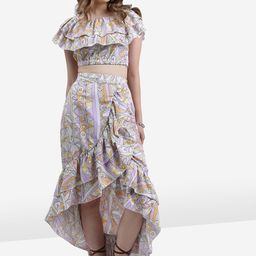 KETCH Abstract Printed Ruffle Detailed Cropped Top & Skirt-8