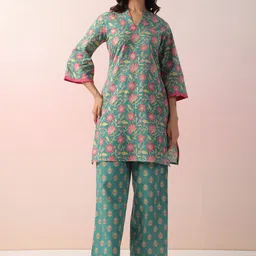 AUTUMN LANE Harshini Moss Printed Pure Cotton Tunic With Palazzo Co-Ords-picture-15
