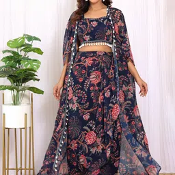 LABEL KANUPRIYA Printed Shoulder Straps Top & Skirt with Shrug-image-19