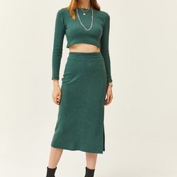 Olalook Ribbed Striped  Round-Neck Top & Skirt Cotton Co-Ords-image-77