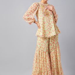Antheaa Floral Printed Beaded Detailed Top With Sharara Co-Ords-image-53