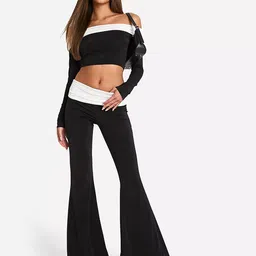 LULU & SKY Colourblocked off-Shoulder Crop Top With Flared Trousers-image-60