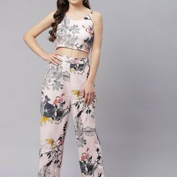 Sleek Italia Floral Printed Crop Top With Trousers Co-Ords-picture-3