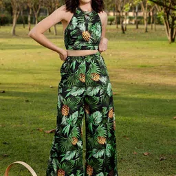 STREET 9 Black & Green Printed Top & Plazzo-image-59