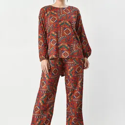 BAESD Ethnic Motifs Printed Cuffed Sleeves Top With Trousers-image-92