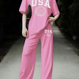 My Swag Printed Round Neck T-Shirt With Trousers Co-Ords-image-48