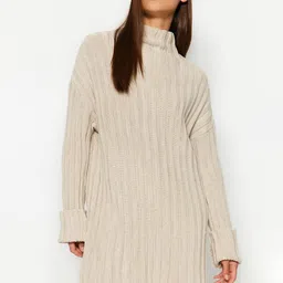 Trendyol Self Design High Neck  Acrylic Tunic With Trousers-image-73