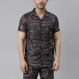 Bushirt Abstract Printed Shirt Collar Night Suits-picture-24