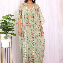 LABEL KANUPRIYA Printed Shoulder Straps Top & Skirt with Shrug-37