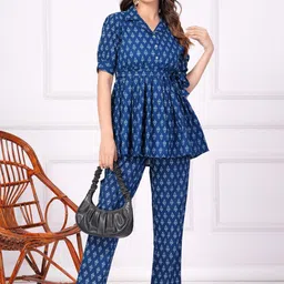 Vastralay Ethnic Motifs Printed Pure Cotton Peplum Top & Trousers-23