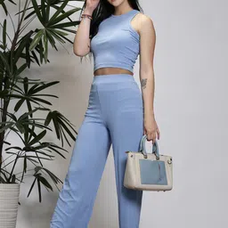 Sera Basics Striped Self Design Round Neck Top With Palazzos-picture-25